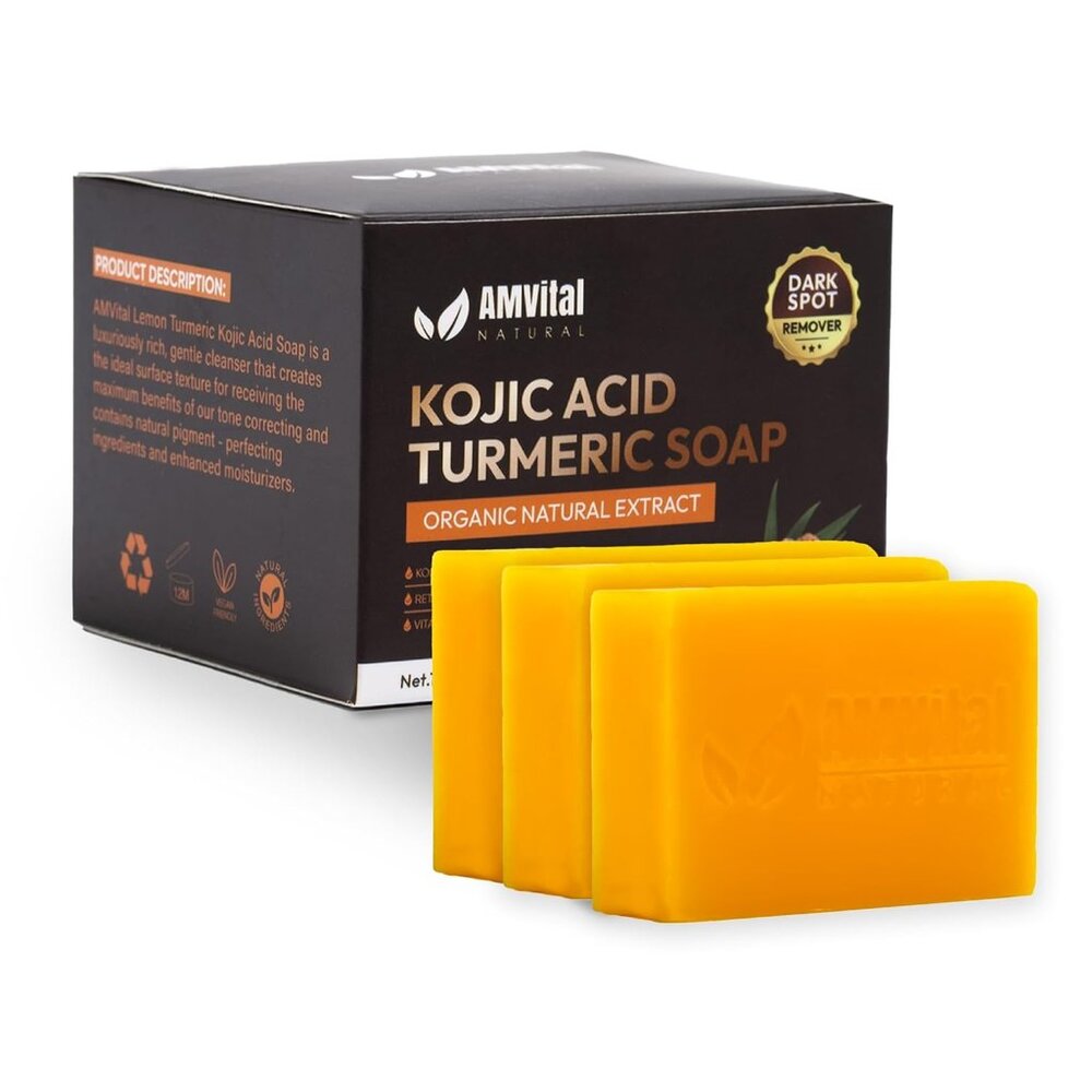 Turmeric Kojic Acid Soap Bar 3-Pack - Plant-Based Face & Body Soap for Daily Uss